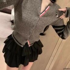 批发跨境<b class='q'>外贸</b>学院风小狗刺绣四条杠针织<b class='q'>开衫</b>外套女时尚百搭圆领毛衣潮