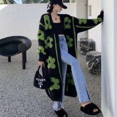 批发跨境亚马逊欧美风秋冬过膝设计感慵懒宽松<b class='q'>针织</b><b class='q'>开衫</b><b class='q'>长款</b>毛衣外套