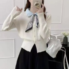 批发外贸速卖通<b class='q'>韩版</b>长袖针织衫女秋季新款简约休闲百搭衬衣宽松配丝巾