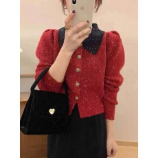 批发<b class='q'>外贸</b>法式小香风设计感针织<b class='q'>开衫</b>女秋冬新款单排扣翻领气质毛衣<b class='q'>开衫</b>