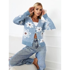 批发速卖通欧美女士针织衫<b class='q'>外套</b><b class='q'>长袖</b>毛毛花朵装饰V领休闲毛织开衫上衣