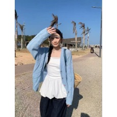 批发外贸速卖通防晒针织开衫女开春<b class='q'>新款</b>长袖外搭罩衫慵懒宽松薄外套