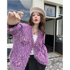 批发跨境亚马逊气质水貂绒小香风外套秋冬新款宽松慵懒长袖<b class='q'>针织</b><b class='q'>开衫</b>