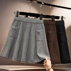 批发<b class='q'>针织衫</b>百褶半身裙女秋冬新款外贸<b class='q'>韩版</b>设计感松紧腰百搭a字短裙女
