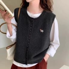 批发外贸秋冬新款卡通刺绣女士马甲时尚<b class='q'>百搭</b>圆领针织开衫韩版背心坎肩