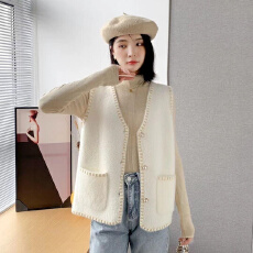 批发小香风针织马甲女秋冬外贸欧货无袖坎肩洋气马夹时尚水貂绒外套