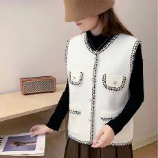 批发外贸名媛小香风马甲外套女秋冬V领显瘦仿水貂绒上衣针织开衫背心