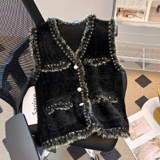 批发速卖通小香风马甲外套女士早秋新款洋气减龄气质宽松流苏无袖坎肩