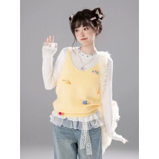 批发跨境亚马逊甜鱼少盐糖果罐针织背心马甲女新款<b class='q'>甜美</b>外穿百搭上衣