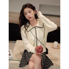 批发外贸速卖通蓝色短款毛衣开衫女早春新款小外套内搭甜美针织上衣