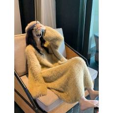 批发跨境亚马逊松弛慵懒风<b class='q'>甜美</b>水貂毛中长款加厚毛衣内搭外穿连衣裙女