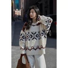 批发软糯温柔加厚上衣女秋冬季费尔岛设计感小众外贸日系复古<b class='q'>气质</b>毛衣