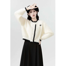 批发外贸秋冬新款小香风马海毛毛衣<b class='q'>外套</b>女撞色水<b class='q'>貂绒</b>短款针织开衫上衣