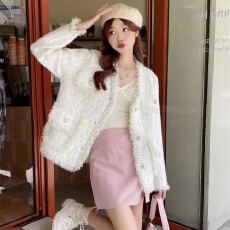 批发跨境亚马逊秋冬长袖V领小香风流苏外套水貂绒宽松针织毛衣<b class='q'>开衫</b><b class='q'>女</b>