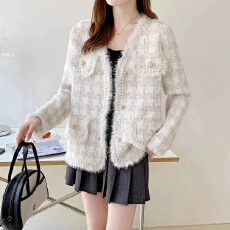 批发外贸速卖通<b class='q'>小香</b>风高级感名媛女秋冬冬装新款设计感开衫毛衣短外套