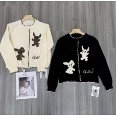 批发跨境亚马逊撞色花边兔子提花针织<b class='q'>开衫</b><b class='q'>女</b>秋新款设计感宽松短款上衣