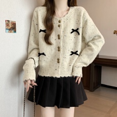 批发跨境亚马逊外贸高级感<b class='q'>甜美</b>减龄蝴蝶结针织开衫女显瘦秋冬毛衣外套