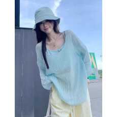 批发镂空针织罩衫女2026夏季新款宽松圆领纯色长袖防晒罩衫跨境外贸