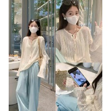 批发民族风镂空防晒罩衫女春季新款设计感针织长袖上衣