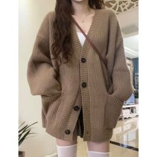 批发韩系穿搭小香风针织毛衣女秋季新款外搭宽松慵懒感v领开衫外套潮