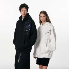 批发特价不减 原版刺绣 加绒【华棉纯棉复合银狐绒】情侣连帽卫衣