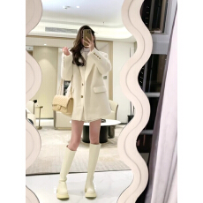 批发<b class='q'>白色</b>加厚毛呢西装外套女秋冬季韩系高级感小个子宽松气质呢子大衣