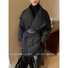 批发气质翻领系腰带<b class='q'>中长款</b><b class='q'>羽绒服</b>女2025冬季新款国标白鸭绒加厚外套女