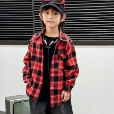 批发天猫抖音高质量男女童<b class='q'>衬衫</b>春秋纯棉<b class='q'>长袖</b>复古纯棉格子上衣外套
