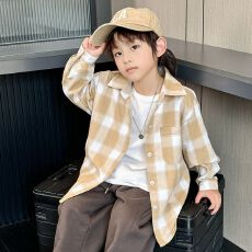 批发男<b class='q'>女童</b>春<b class='q'>秋</b>衬衫纯棉长袖宽松休闲格子上衣