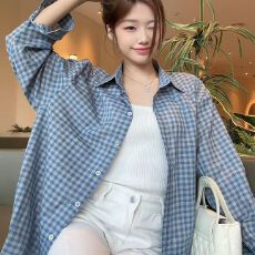 批发春秋新款格子衬衫宽松<b class='q'>百搭</b>衬衣休闲外套