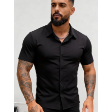 批发纯色翻领<b class='q'>短袖</b>男士运动修身百搭衬衫