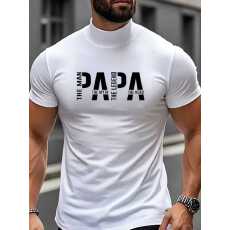 小高领印花英文T恤男士修身百搭休闲短袖上衣