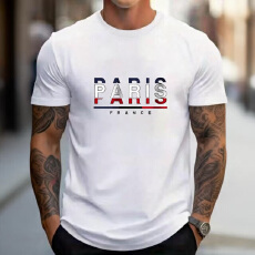 新款时尚男士字母印花T恤休闲舒适简约吸汗透气百搭上衣