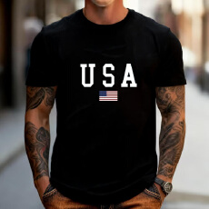 新款USA美国国旗印花男士圆领T恤休闲简约日常百搭上衣