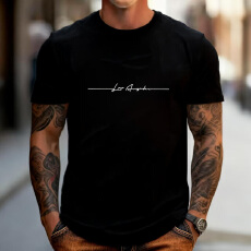 新款针织面料男士简约线条字母印花圆领T恤舒适亲肤上衣短袖