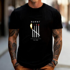 新款时尚男士创意火柴印花休闲T恤吸汗透气短袖上衣