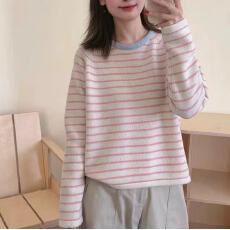 批发韩系冬款<b class='q'>甜美</b>气质减龄条纹设计显瘦长袖百搭毛衣女6811