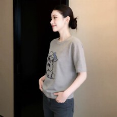 批发卡通小狗印花针织短袖女2026年新款夏季韩版宽松显瘦减龄圆领上衣