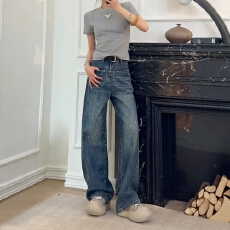 批发美式复古重工设计感<b class='q'>镶钻</b><b class='q'>牛仔裤</b>女修身显瘦百搭bf慵懒风窄版阔腿裤