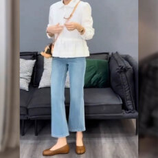 批发夏季梨形微胖高腰显瘦微喇浅蓝色<b class='q'>牛仔裤</b>女2025新款宽松百搭喇叭裤