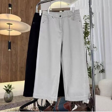 批发春夏季新款欧货微胖高腰弹力宽松直筒大码显瘦九分<b class='q'>牛仔裤</b>