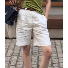 批发白色通勤<b class='q'>亚麻</b>工装短裤女夏季薄款大码高腰显瘦宽松百搭五分阔腿裤