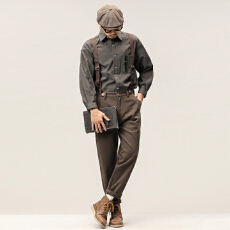 批发男士潮牌冬季新款毛呢背带裤宽松直筒背带裤长裤