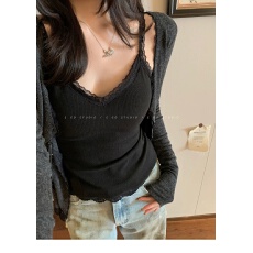 批发蕾丝拼接磨毛保暖小吊带背心女秋冬内搭无袖带胸垫高级感打底上衣