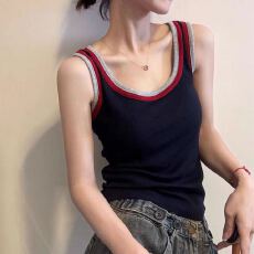 批发双边撞色潮感带胸垫弹力吊带可外穿背心