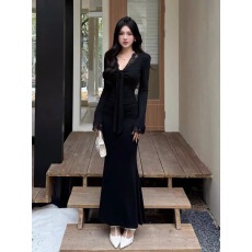 批发2026年春季新款女装韩系气质蕾丝V领内搭裙高级感长款打底<b class='q'>连衣裙</b>