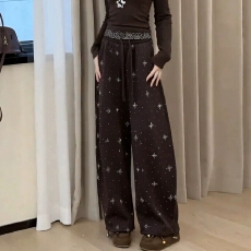 批发时尚套装女2026秋季新款韩系假两件修身连帽卫衣星星阔腿<b class='q'>裤</b><b class='q'>两件套</b>