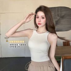 批发【带胸垫】短款吊带背心女辣妹螺纹内搭外穿无袖露脐打底衫上衣