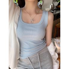 批发方领小吊带背心女内搭西装新款纯棉外穿白色带胸垫打底上衣