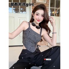 批发破洞扎染不规则吊带<b class='q'>抹胸</b>上衣女外穿带胸垫美背<b class='q'>文胸</b>一体背心